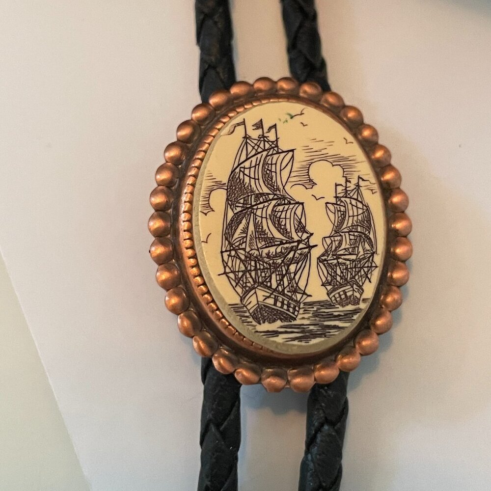 BOLO TIE with Scrimshaw Style Engraving